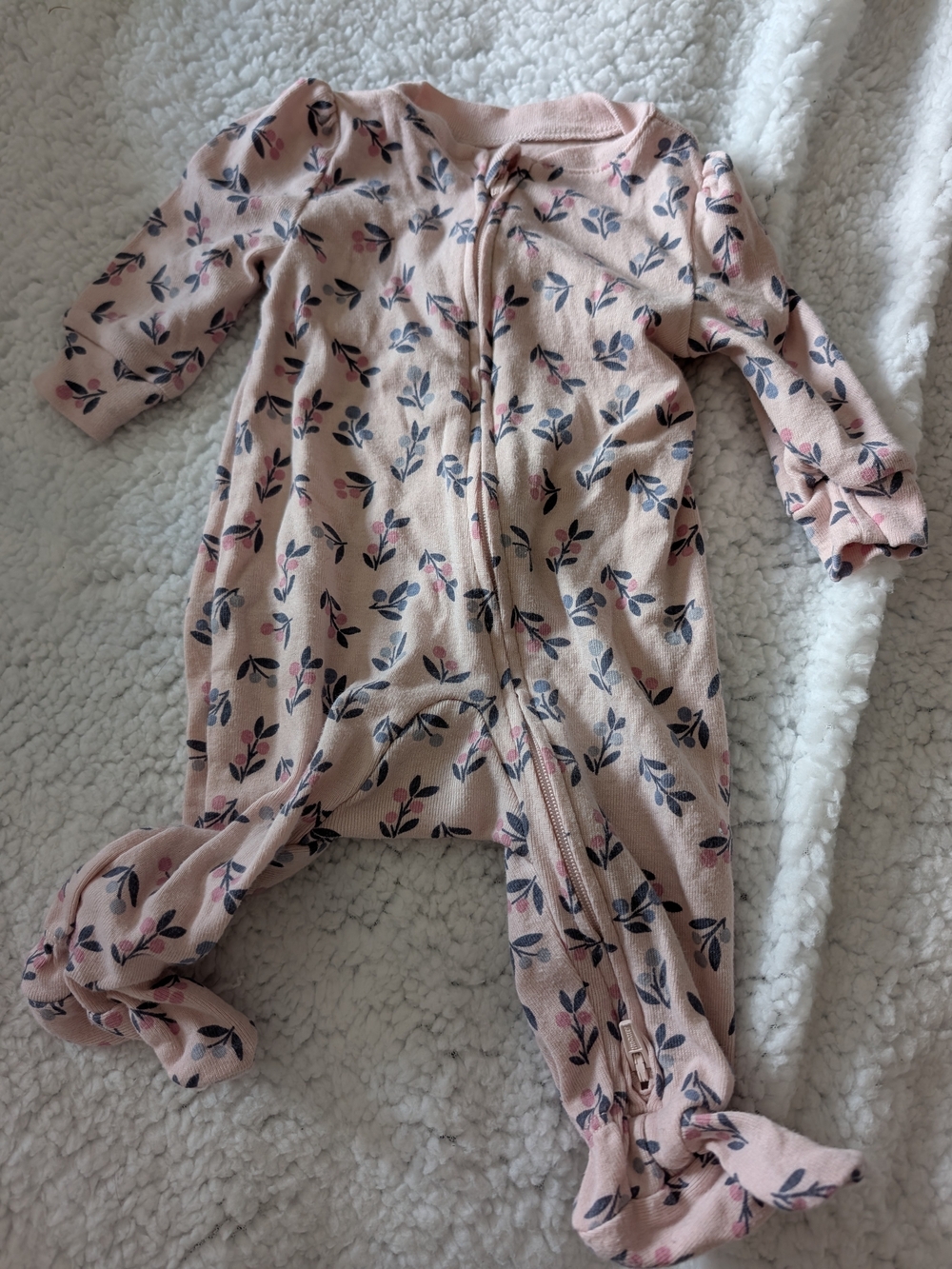 Baby Pink Floral Footed One-Piece Zipper Romper